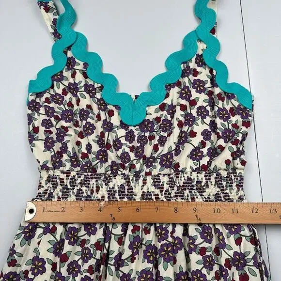 Melloday Dress Womens Small Cream Floral Tier Maxi Smocked Boho Cottage Peasant - Picture 12 of 15